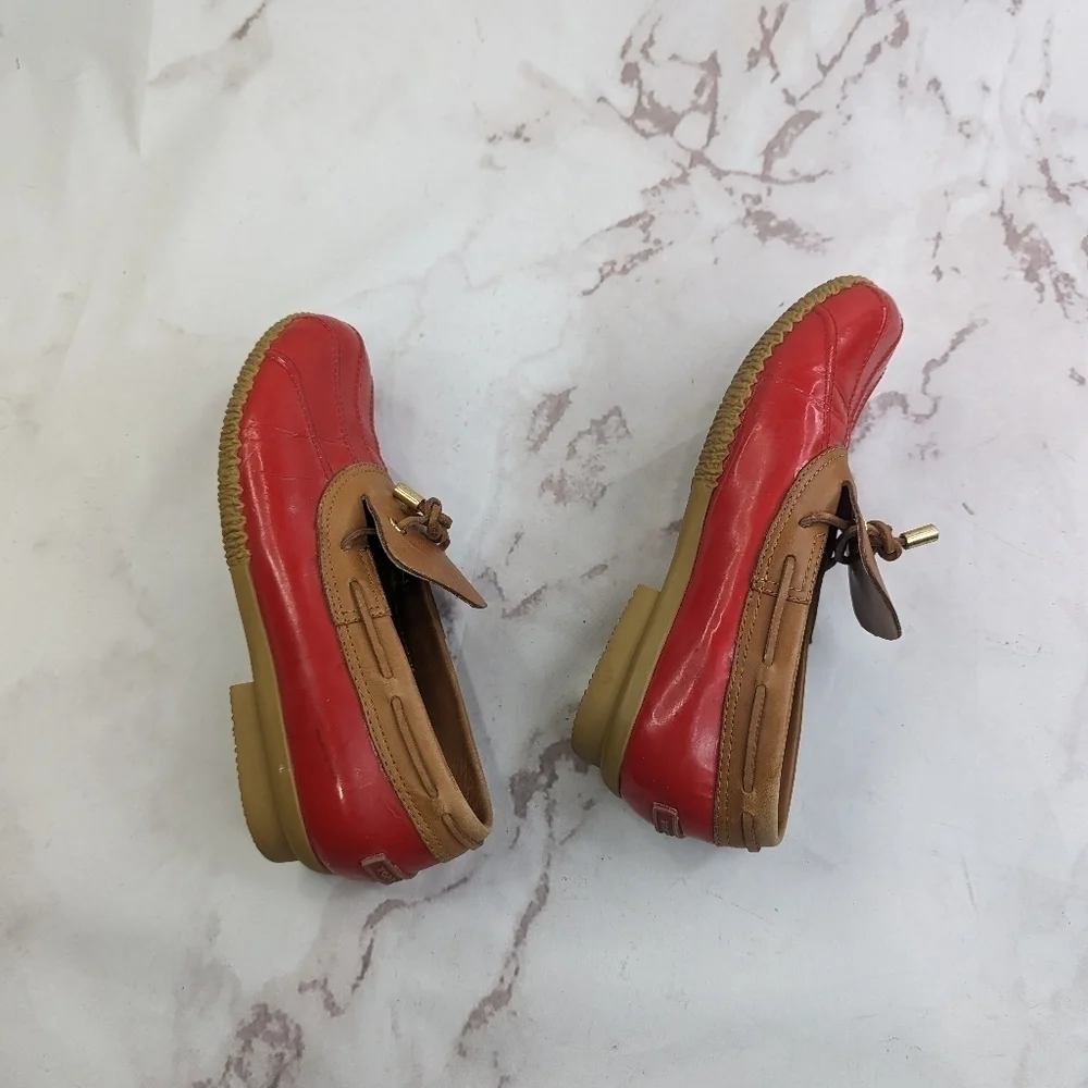 Tory Burch Loafer Women 9 39 Red Bean Boot Wellie Slip On Shoe Leather Rain Boat